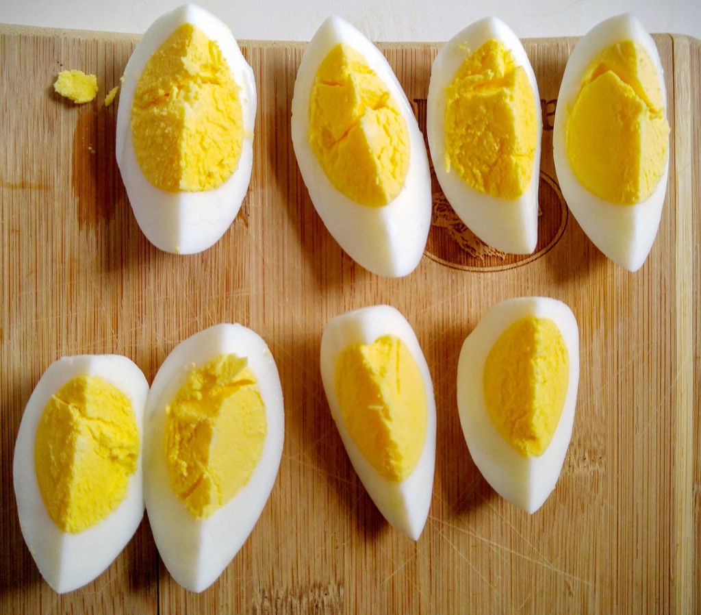 quartered hard boiled eggs