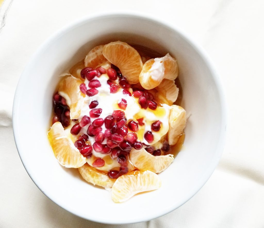 Yogurt, clementine and pomegranate